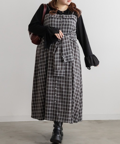 CLETTE(クレット)の「CLETTEオリジナルシャツディテールキャミワンピース(ワンピース・レディース・ブラック/ブルー/バーガンディー・4L/3L/LL)」の4枚目の写真