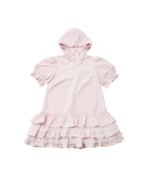 hooded frill ruffle mini dress