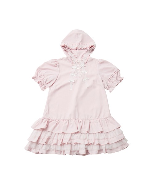 hooded frill ruffle mini dress