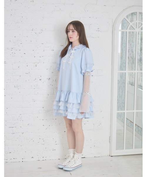 Lolime by mellfy memory(ロリミー バイ メルフィーメモリー)の「hooded frill ruffle mini dress(ワンピース・レディース・ブルー/ピンク・M/LL)」の6枚目の写真
