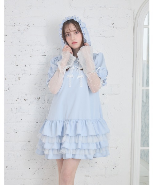 Lolime by mellfy memory(ロリミー バイ メルフィーメモリー)の「hooded frill ruffle mini dress(ワンピース・レディース・ブルー/ピンク・M/LL)」の4枚目の写真