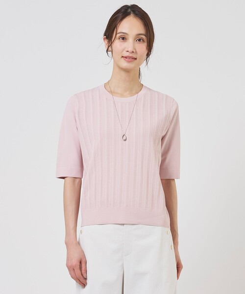 J.PRESS(ジェイプレス)の「【アンサンブル着用可】Rayon Elite Stretch クルーネック ニット(ニット/セーター・レディース・サックスブルー系/ベージュ系/ピンク系/ネイビー系・LARGE/MEDIUM)」の4枚目の写真
