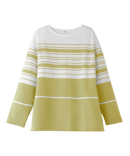 BELLUNA PLUS(ベルーナ)の「ポンチ素材パネルボーダープルオーバー(Tシャツ/カットソー・レディース・セージグリーン/イエロー/ネイビー・X-LARGE/LARGE/MEDIUM)」の1枚目の写真