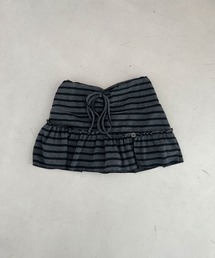 【インナーパンツ付き】ボーダー シャーリング フレア Aライン ミニ スカート