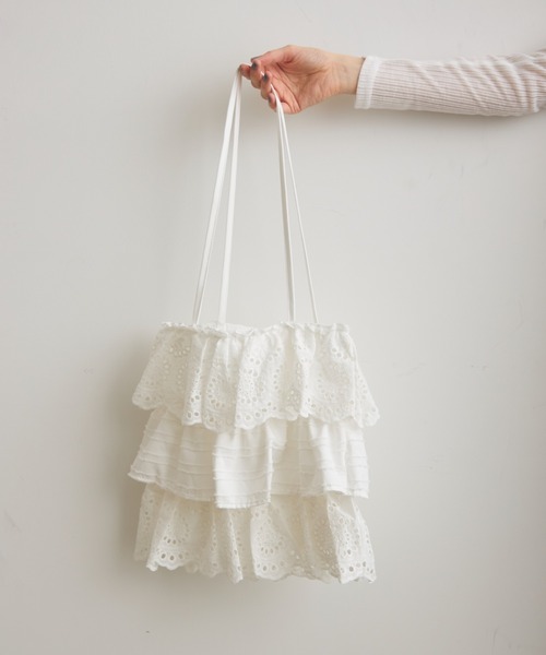 Crisp（クリスプ）の「フリルティアードトートバッグ（トートバッグ・レディース・ホワイト/ブラック・FREE）」の9枚目の写真