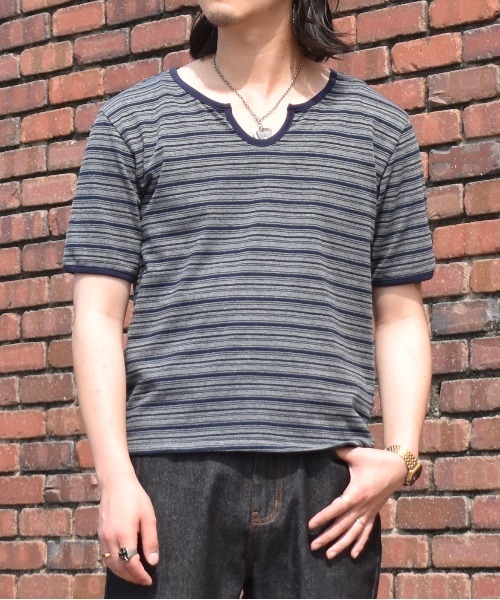 Noen(ノエン)の「オープンネックボーダーT(Tシャツ/カットソー・メンズ・レッド/ブラック/ダークネイビー・X-LARGE/LARGE/MEDIUM)」の9枚目の写真