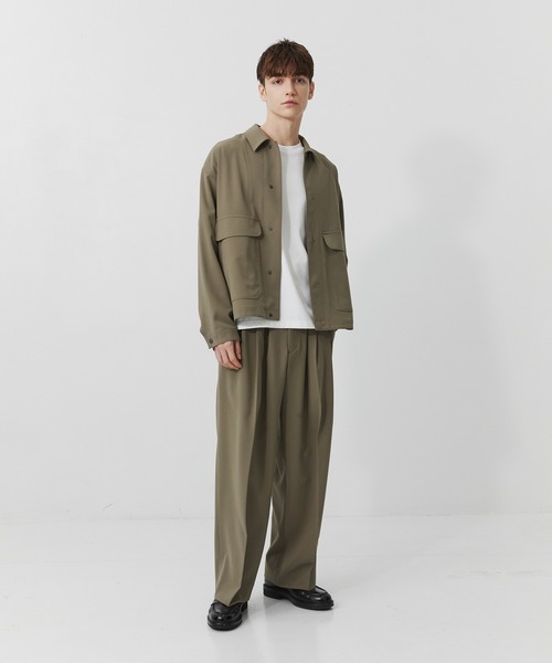 PUBLIC TOKYO(パブリックトウキョウ)の「【セットアップ可】TRIXIONウーリーワイドスラックス /春服/ウォッシャブル/ルーズ/ストレッチ/防シワ(スラックス・メンズ・ベージュ/ブラック/オリーブ・1/2)」の7枚目の写真