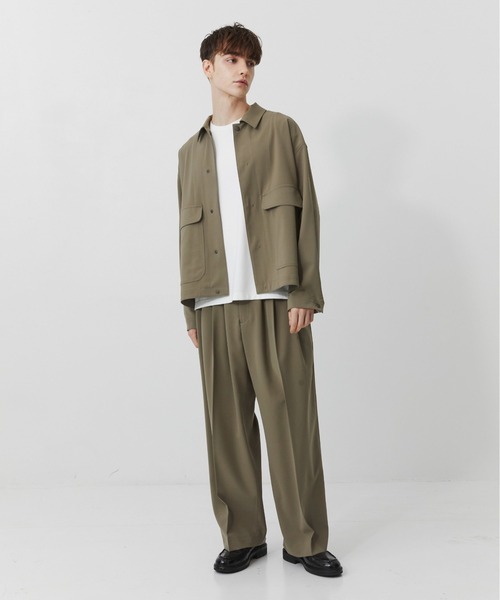 PUBLIC TOKYO(パブリックトウキョウ)の「【セットアップ可】TRIXIONウーリーワイドスラックス /春服/ウォッシャブル/ルーズ/ストレッチ/防シワ(スラックス・メンズ・ベージュ/ブラック/オリーブ・1/2)」の8枚目の写真
