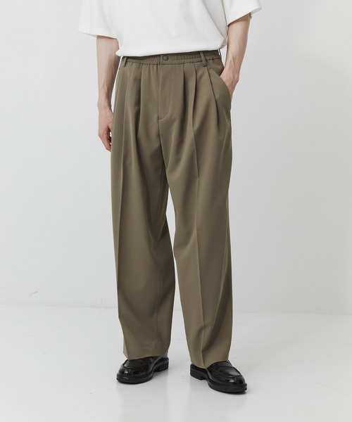 PUBLIC TOKYO(パブリックトウキョウ)の「【セットアップ可】TRIXIONウーリーワイドスラックス /春服/ウォッシャブル/ルーズ/ストレッチ/防シワ(スラックス・メンズ・ベージュ/ブラック/オリーブ・1/2)」の17枚目の写真