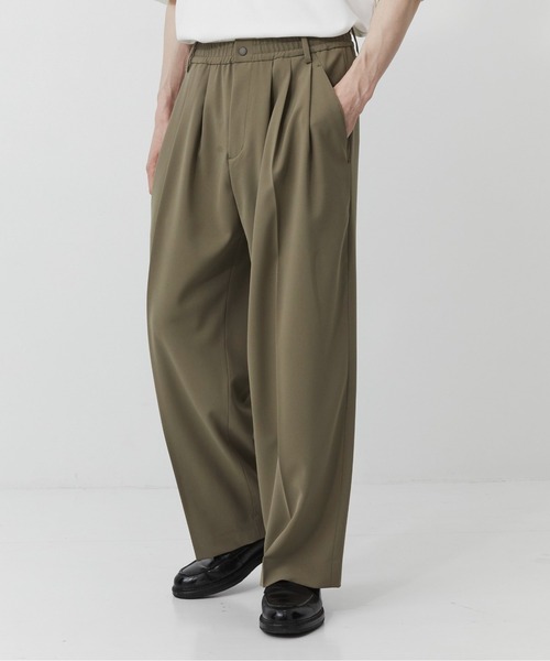 PUBLIC TOKYO(パブリックトウキョウ)の「【セットアップ可】TRIXIONウーリーワイドスラックス /春服/ウォッシャブル/ルーズ/ストレッチ/防シワ(スラックス・メンズ・ベージュ/ブラック/オリーブ・1/2)」の20枚目の写真