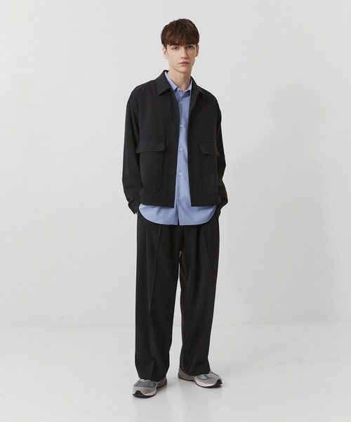 PUBLIC TOKYO(パブリックトウキョウ)の「【セットアップ可】TRIXIONウーリーワイドスラックス /春服/ウォッシャブル/ルーズ/ストレッチ/防シワ(スラックス・メンズ・ベージュ/ブラック/オリーブ・1/2)」の14枚目の写真