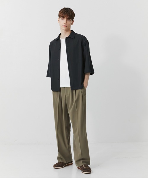 PUBLIC TOKYO(パブリックトウキョウ)の「【セットアップ可】TRIXIONウーリーワイドスラックス /春服/ウォッシャブル/ルーズ/ストレッチ/防シワ(スラックス・メンズ・ベージュ/ブラック/オリーブ・1/2)」の9枚目の写真