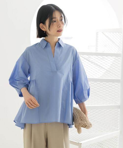 OPAQUE.CLIP(オペークドットクリップ)の「スキッパーペプラムブラウス【洗濯機OK】(シャツ/ブラウス・レディース・ホワイト系3/ライトイエロー系3/ネイビー系2/チャコール/ライトブルー・38/40/42)」の19枚目の写真