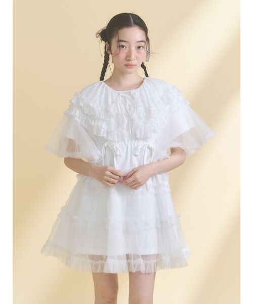 merry jenny(メリージェニー)の「チュチュールフリルミニワンピース(ワンピース・レディース・ブルー/オフホワイト/ピンク/ブラック・FREE)」の5枚目の写真