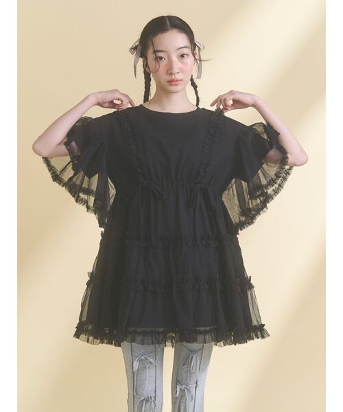 merry jenny(メリージェニー)の「チュチュールフリルミニワンピース(ワンピース・レディース・ブルー/オフホワイト/ピンク/ブラック・FREE)」の11枚目の写真