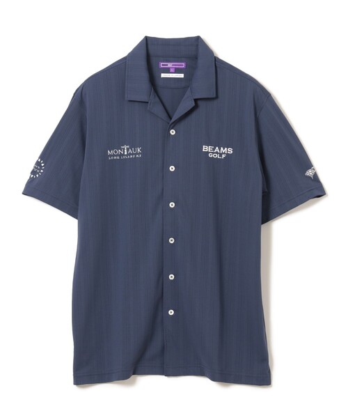 BEAMS GOLF(ビームスゴルフ)の「PURPLE LABEL / MONTAUK ストライプ ジャカード オープンカラー シャツ(吸水速乾、UVカット)(ポロシャツ・メンズ・ネイビー/ホワイト/ピンク・SMALL/MEDIUM/X-LARGE/LARGE)」の4枚目の写真
