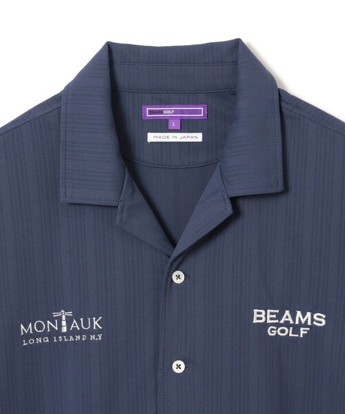 BEAMS GOLF(ビームスゴルフ)の「PURPLE LABEL / MONTAUK ストライプ ジャカード オープンカラー シャツ(吸水速乾、UVカット)(ポロシャツ・メンズ・ネイビー/ホワイト/ピンク・SMALL/MEDIUM/X-LARGE/LARGE)」の5枚目の写真