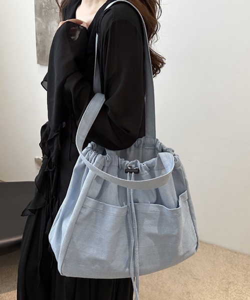 Mignonjour（ミニョンジュール）の「Mignonjour/デニム巾着トートバッグ M2899（トートバッグ・レディース・ブルー系その他/ライトブルー/ブルー・FREE）」の5枚目の写真