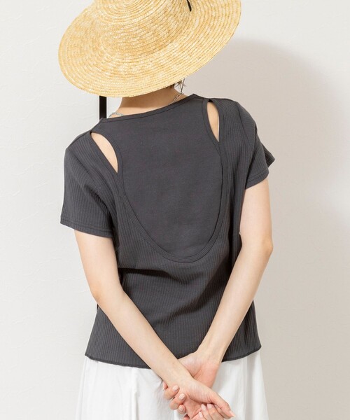 NOLLEY’S(ノーリーズ)の「ウォッシャブルバックデザインリブTシャツ(Tシャツ/カットソー・レディース・ホワイト/ブラック/チャコールグレー・FREE)」の1枚目の写真