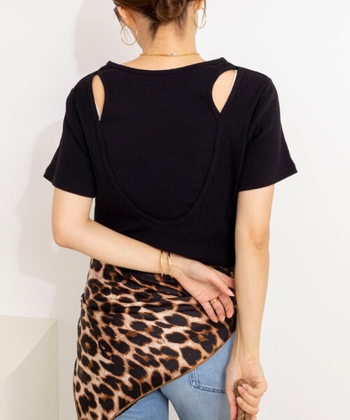 NOLLEY’S(ノーリーズ)の「ウォッシャブルバックデザインリブTシャツ(Tシャツ/カットソー・レディース・ホワイト/ブラック/チャコールグレー・FREE)」の4枚目の写真