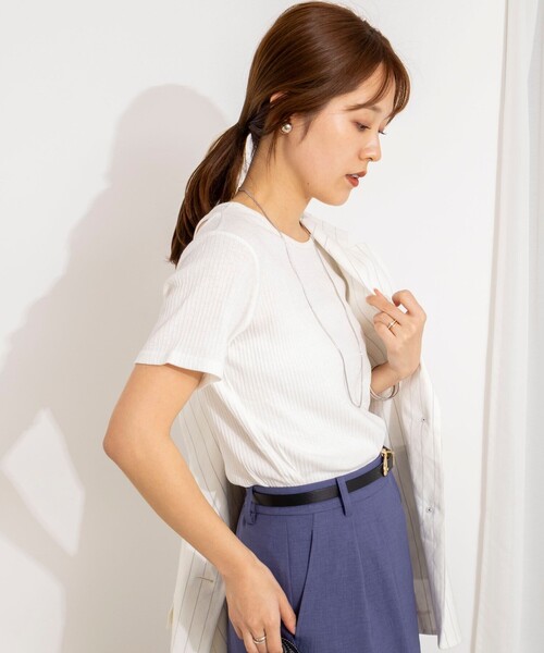 NOLLEY’S(ノーリーズ)の「ウォッシャブルバックデザインリブTシャツ(Tシャツ/カットソー・レディース・ホワイト/ブラック/チャコールグレー・FREE)」の5枚目の写真