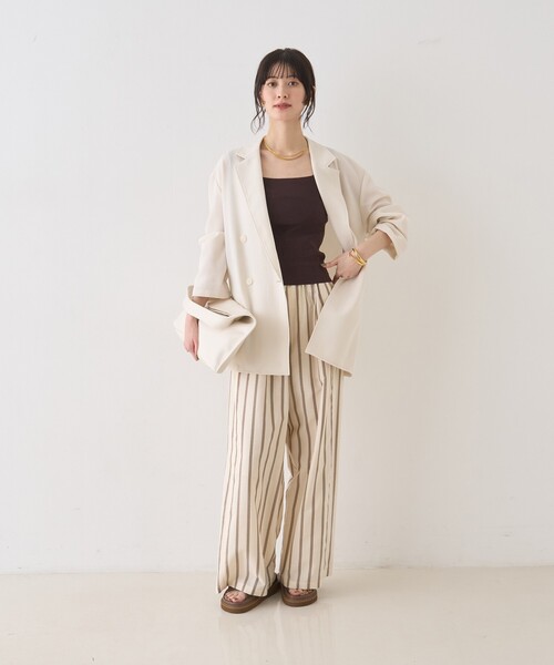Rouge vif Anna(ルージュヴィフアンナ)の「ストライプイージーパンツ/ウエストゴム(その他パンツ・レディース・グリーン/ベージュ・38/36)」の8枚目の写真