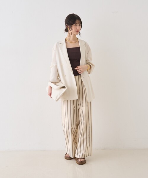 Rouge vif Anna(ルージュヴィフアンナ)の「ストライプイージーパンツ/ウエストゴム(その他パンツ・レディース・グリーン/ベージュ・38/36)」の9枚目の写真