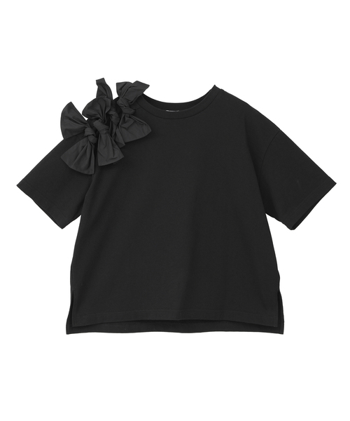 Tiara(ティアラ)の「ショルダーリボンTシャツ(Tシャツ/カットソー・レディース・ブラック/ホワイト×ブラック/ホワイト・FREE)」の3枚目の写真