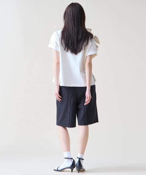 Tiara(ティアラ)の「ショルダーリボンTシャツ(Tシャツ/カットソー・レディース・ブラック/ホワイト×ブラック/ホワイト・FREE)」の8枚目の写真