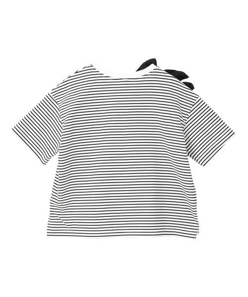 Tiara(ティアラ)の「ショルダーリボンTシャツ(Tシャツ/カットソー・レディース・ブラック/ホワイト×ブラック/ホワイト・FREE)」の11枚目の写真