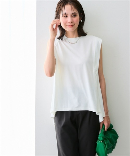 7days Life Styling(セブンデイズライフスタイリング)の「【接触冷感】シルケット加工サイドスリットフレンチスリーブトップス(Tシャツ/カットソー・レディース・ネイビー/ブルーグレー/オフホワイト/チャコール/ライトベージュ・LL/L/M/S/3L)」の8枚目の写真