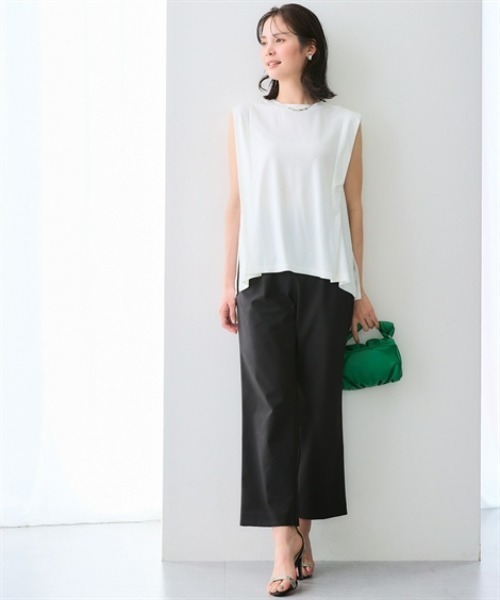 7days Life Styling（セブンデイズライフスタイリング）の「【接触冷感】シルケット加工サイドスリットフレンチスリーブトップス（Tシャツ/カットソー・レディース・ネイビー/ブルーグレー/オフホワイト/チャコール/ライトベージュ・LL/L/M/S/3L）」の9枚目の写真