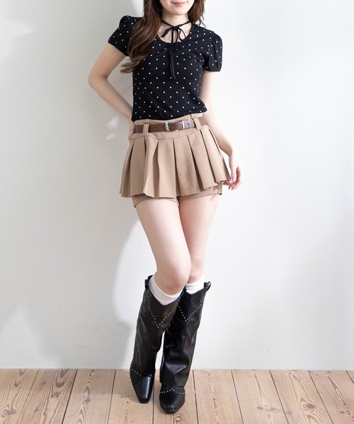 clear（クリア）の「フロントリボンドットプリント半袖カットソー［骨格ウェーブ/ガーリー/パフスリーブトップス］（Tシャツ/カットソー・レディース・ピンク/オフホワイト/ブラック・F）」の17枚目の写真