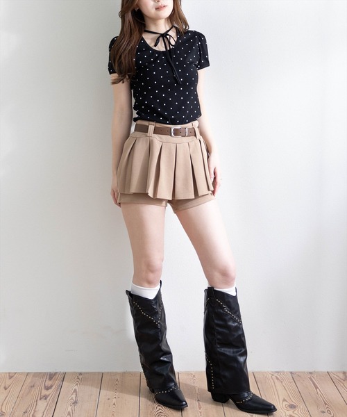 clear（クリア）の「フロントリボンドットプリント半袖カットソー［骨格ウェーブ/ガーリー/パフスリーブトップス］（Tシャツ/カットソー・レディース・ピンク/オフホワイト/ブラック・F）」の18枚目の写真