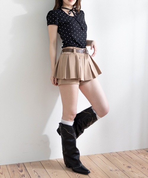 clear（クリア）の「フロントリボンドットプリント半袖カットソー［骨格ウェーブ/ガーリー/パフスリーブトップス］（Tシャツ/カットソー・レディース・ピンク/オフホワイト/ブラック・F）」の19枚目の写真