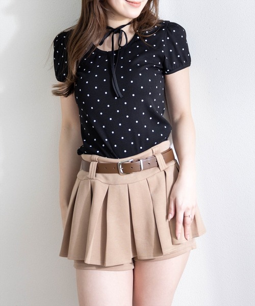 clear（クリア）の「フロントリボンドットプリント半袖カットソー［骨格ウェーブ/ガーリー/パフスリーブトップス］（Tシャツ/カットソー・レディース・ピンク/オフホワイト/ブラック・F）」の13枚目の写真