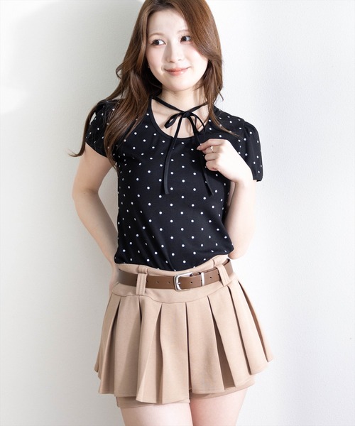 clear（クリア）の「フロントリボンドットプリント半袖カットソー［骨格ウェーブ/ガーリー/パフスリーブトップス］（Tシャツ/カットソー・レディース・ピンク/オフホワイト/ブラック・F）」の14枚目の写真