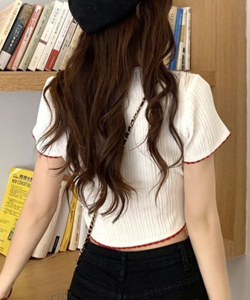 SallyLunn(サリーラン)の「【カーデ風デザイン】配色メローリブトップス(その他トップス・レディース・ピンク/ブラック/パープル/ホワイト・FREE)」の8枚目の写真
