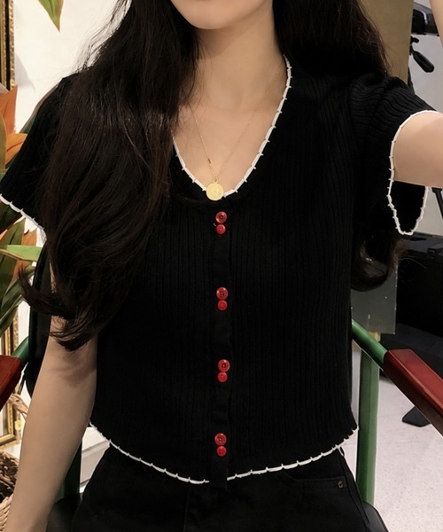SallyLunn(サリーラン)の「【カーデ風デザイン】配色メローリブトップス(その他トップス・レディース・ピンク/ブラック/パープル/ホワイト・FREE)」の13枚目の写真