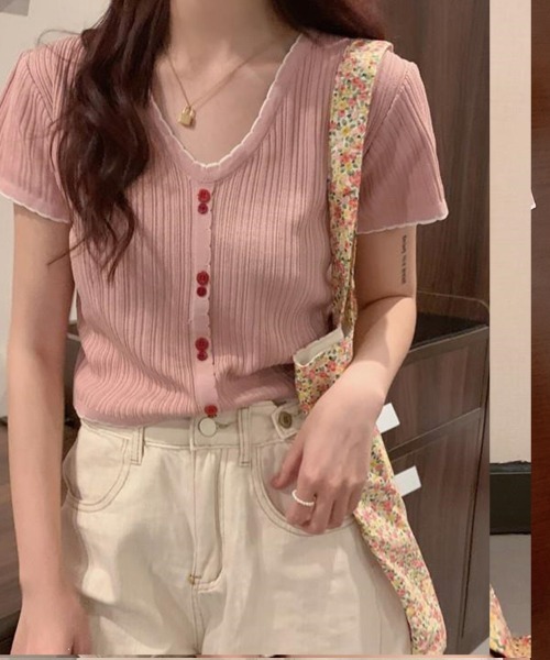 SallyLunn(サリーラン)の「【カーデ風デザイン】配色メローリブトップス(その他トップス・レディース・ピンク/ブラック/パープル/ホワイト・FREE)」の19枚目の写真