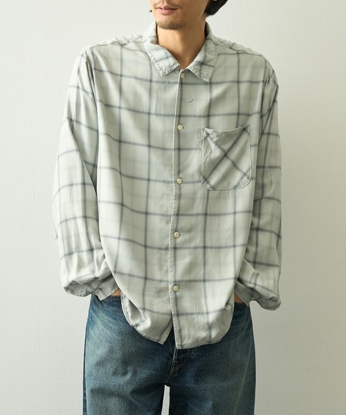 REMI RELIEF（レミレリーフ）の「【REMI RELIEF】レーヨンツイルチェックシャツ（シャツ/ブラウス・メンズ・オフホワイト/サックスブルー・M/S/XL/L）」の2枚目の写真