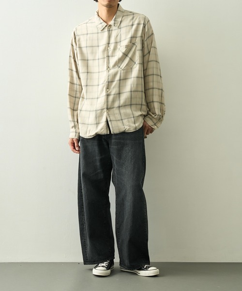 REMI RELIEF（レミレリーフ）の「【REMI RELIEF】レーヨンツイルチェックシャツ（シャツ/ブラウス・メンズ・オフホワイト/サックスブルー・M/S/XL/L）」の7枚目の写真