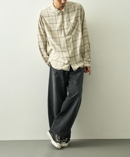 REMI RELIEF（レミレリーフ）の「【REMI RELIEF】レーヨンツイルチェックシャツ（シャツ/ブラウス・メンズ・オフホワイト/サックスブルー・M/S/XL/L）」の8枚目の写真