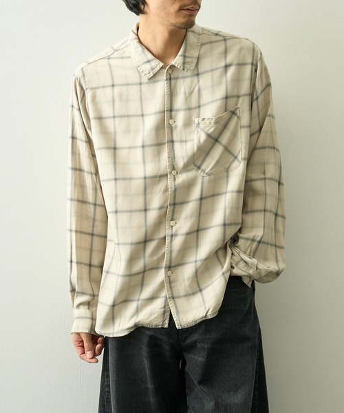 REMI RELIEF（レミレリーフ）の「【REMI RELIEF】レーヨンツイルチェックシャツ（シャツ/ブラウス・メンズ・オフホワイト/サックスブルー・M/S/XL/L）」の4枚目の写真