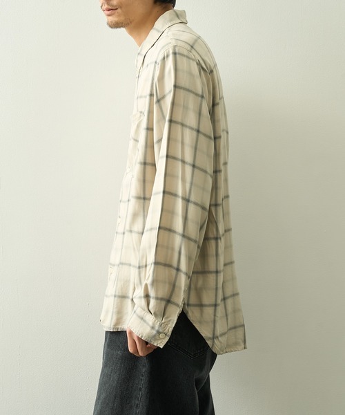 REMI RELIEF（レミレリーフ）の「【REMI RELIEF】レーヨンツイルチェックシャツ（シャツ/ブラウス・メンズ・オフホワイト/サックスブルー・M/S/XL/L）」の5枚目の写真