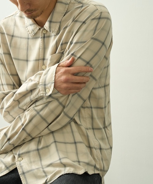 REMI RELIEF（レミレリーフ）の「【REMI RELIEF】レーヨンツイルチェックシャツ（シャツ/ブラウス・メンズ・オフホワイト/サックスブルー・M/S/XL/L）」の3枚目の写真
