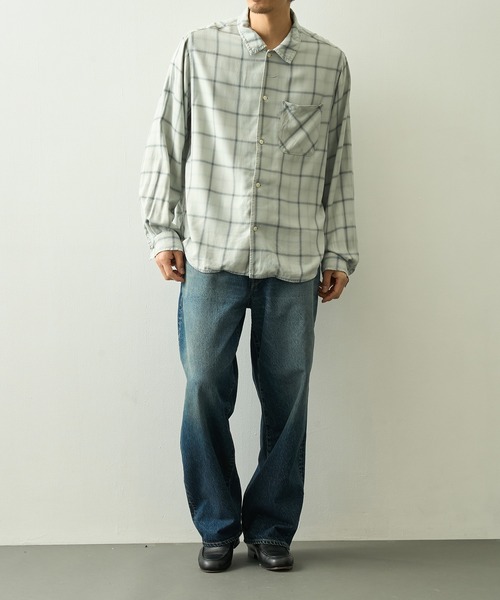 REMI RELIEF（レミレリーフ）の「【REMI RELIEF】レーヨンツイルチェックシャツ（シャツ/ブラウス・メンズ・オフホワイト/サックスブルー・M/S/XL/L）」の13枚目の写真