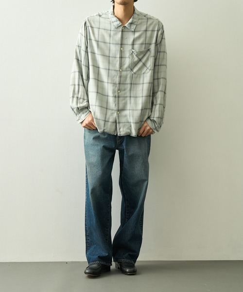 REMI RELIEF（レミレリーフ）の「【REMI RELIEF】レーヨンツイルチェックシャツ（シャツ/ブラウス・メンズ・オフホワイト/サックスブルー・M/S/XL/L）」の14枚目の写真