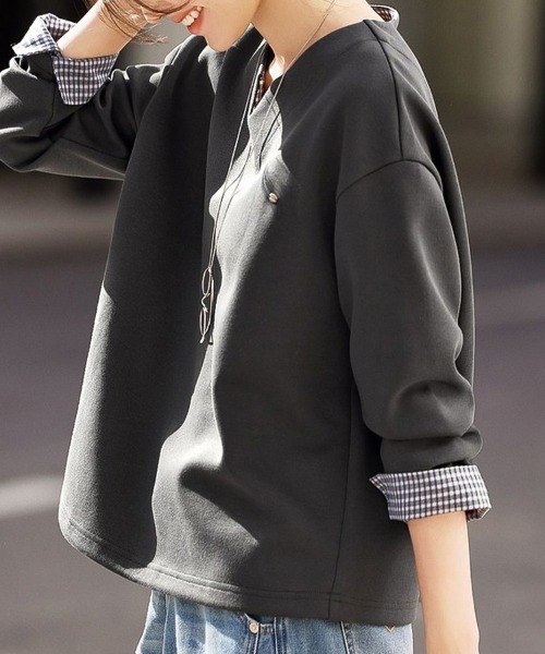 ReRe(リリ)の「チェック柄レイヤードトップス(Tシャツ/カットソー・レディース・ダークグレー・MEDIUM/LARGE/X-LARGE)」の7枚目の写真