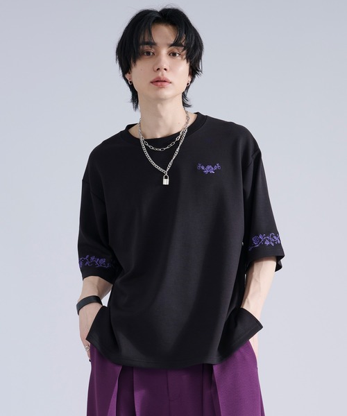 機能性付き】ローズ刺繍ポンチTシャツ（Tシャツ/カットソー）｜Ellno